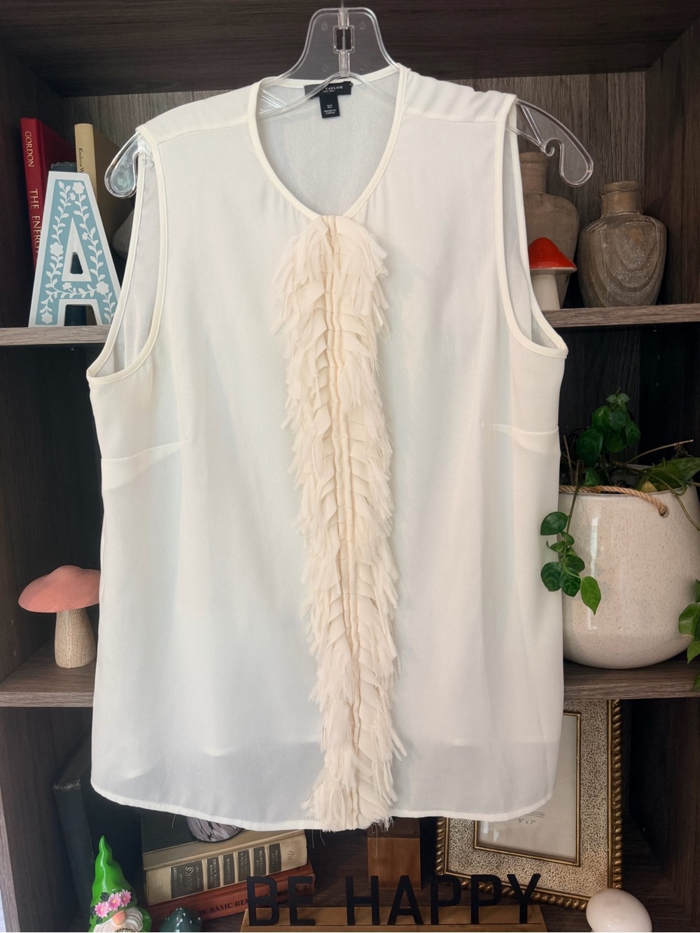 Ann Taylor Cream Sleeveless Ruffle-Front Camisole